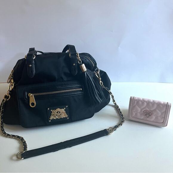 JUICY COUTURE Black Travel Bag & FREE PINK QUILTED WALLET GIFT - Picture 1 of 13